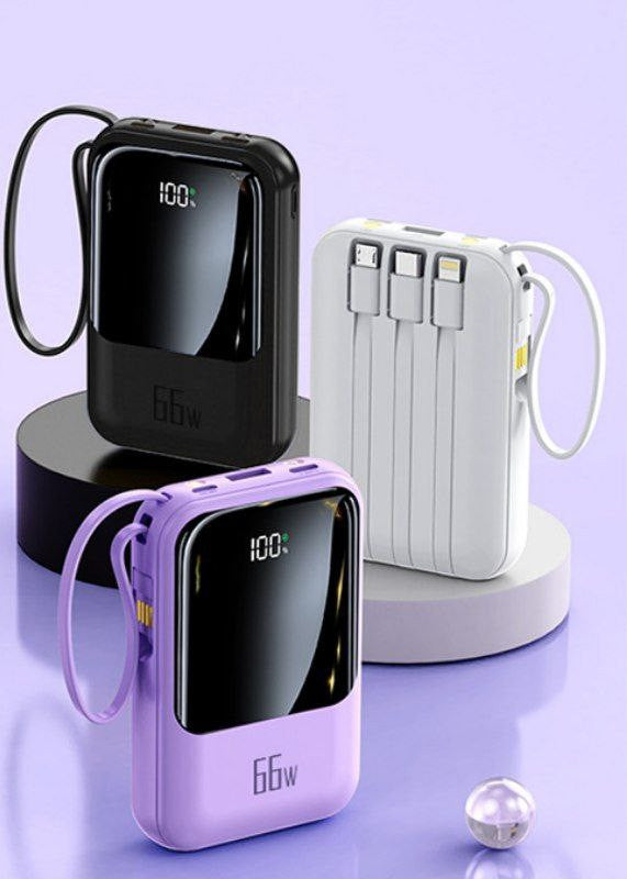 🔋 Mini Power Bank Portable 10 000 mAh super rapide et durable avec Lampe LED, Double Port USB et 4 Câbles Intégrés ( Garantie de 3 semaines pour votre satisfaction totale )